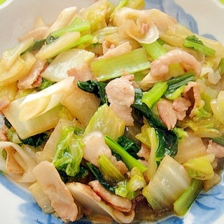 白菜と小松菜豚バラの炒め煮